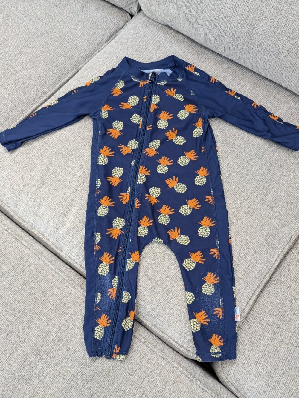 SwimZip Toddler 18-24 Month Swimsuit, Long Sleeve Romper UPF 50, Pineapples - Picture 2 of 6